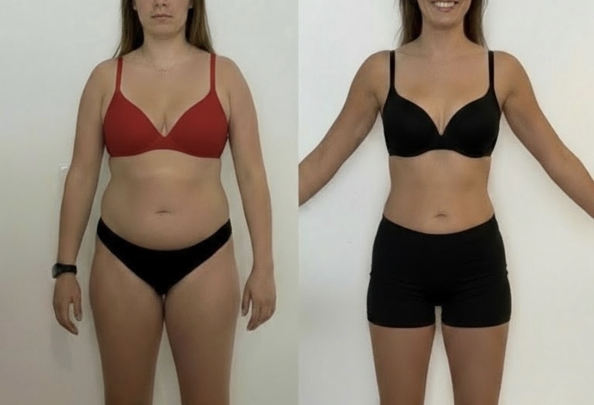 Voor-en-na transformatie door personal training bij Loretta fitlife